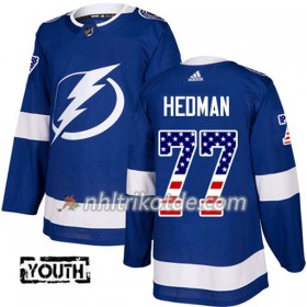 Tampa Bay Lightning Trikot Victor Hedman 77 Adidas 2017-2018 Blau USA Flag Fashion Authentic - Kinder